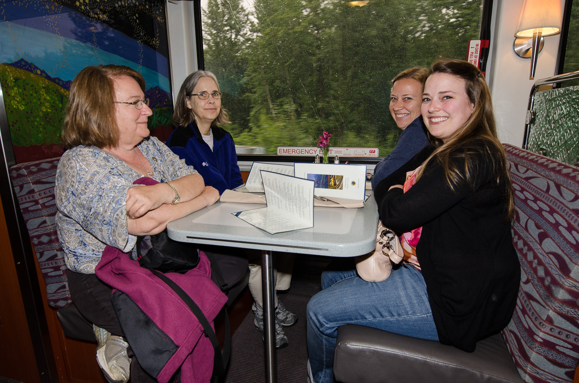 Martha, Sarah, Kristy & Megan in the train dining car