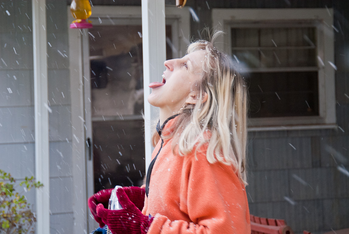 Sarah Ann catching snowflakes