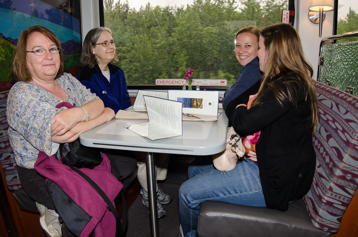 Martha, Sarah, Kristy & Megan in the train dining car